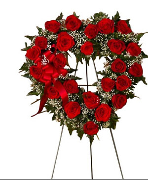 OPEN HEART OF RED ROSES &amp; BABY'S BREATH