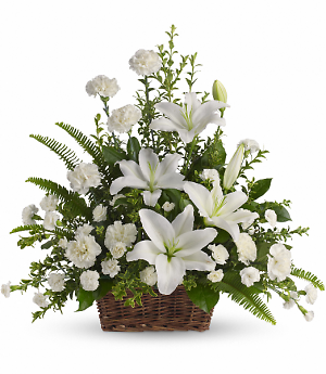 PEACEFUL WHITE LILIES BASKET ♦